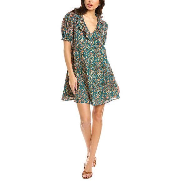 Celina Moon Tartan Embroidered Short Sleeve Cotton Shirtdress